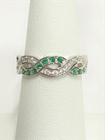 .925 Silver Green Emerald Ring Sz 6   S