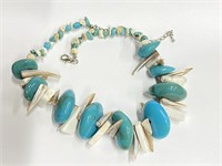 Turquoise and Shell Necklace 15-18"