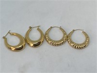 Two Pair 14kt Gold Earrings Hallmarked