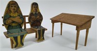 Vintage Wooden Schoolgirl & Schoolboy W/ Desk