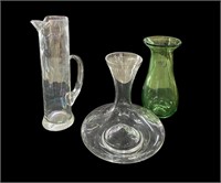 All Good-Crystal Pitcher, Vase & Green Vase