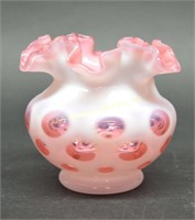 Fenton Cranberry Opalescent Coin Dot Ruffled Vase