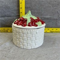 Ceramic basket weave Strawberry Canister