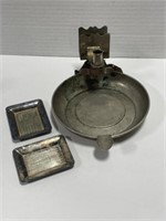 Metal Ashtray/candleholder/match holder. 2 small