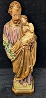 Vintage Chalkware Joseph With Baby Jesus 16" Figur