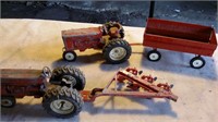 2 Tractors, wagon, and plow