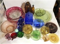 Lot of Colored Glassware Plates Bowls Jars Cups