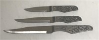 Lot of 3 Floral Handle Metal & Wood Knives