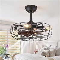 Lediary Caged Ceiling Fan With Light, Farmhouse