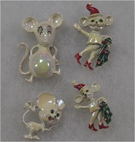 4 COSTUME JEWELRY MOUSES BROOCH 1 SIGN GERRYS