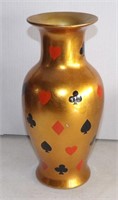 Gold Tone Vase with Playing Card Suits