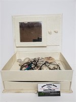 Old White Jewelry Box w/Costume Jewelry