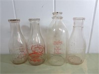 (3) 1-QT and (1) 1/2 Gallon Glass Milk Bottles