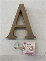 WOODEN "A" COSTUME JEWELLERY RING,
