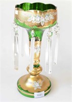 Bohemian green glass lustre vase,