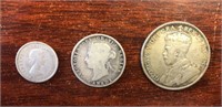 (3) Canadian Coins; Dime, Quarter, 50-cent Piece
