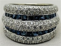 14K White Gold, Blue Sapphire & Diamond Ring