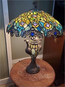 Antique Repro Tiffany Style Peacock Lamp w/