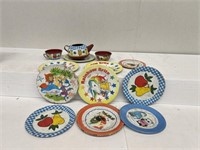 Child's metal dishes vintage including rainbow