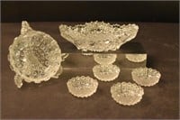 Eight Pieces of Cut Glass Bowl, Dish & 6 Salt Cup