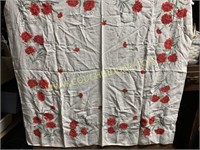Nice vintage square red floral tablecloth