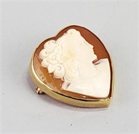 14K Gold Cameo Brooch & Pendant.