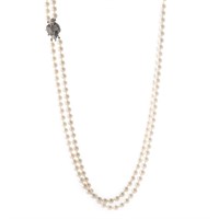 A Double Strand of Pearls with Diamond Clasp