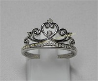 Sterling silver diamond crown ring, Bague en