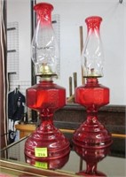 2 RED GLASS LANTERNS