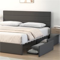 Molblly Upholstered King Bed Frame in Dark Gray