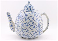 Spongeware Blue & White Tea Pot