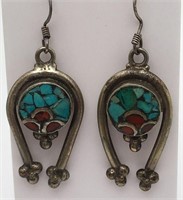 Sterling Silver Turquoise And Coral Earrings