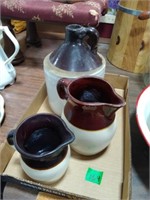 2 USA brown /tan pitchers & stoneware 1gal.Jug