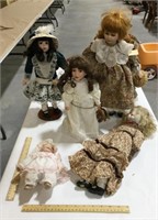 Lot of ceramic dolls:9-17.5 in tall