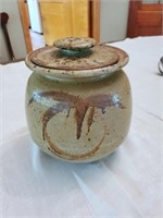 Hand thrown pottery lidded jar