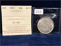 1941 Can Silver 50 Cent Piece  AU55  Authenticated