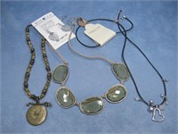 Green Faceted Glass W/Pewter Hallmarked Necklaces