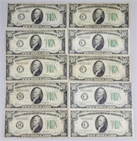 1934-A, 1934-B (8) & 1934-D Ten Dollar Notes.