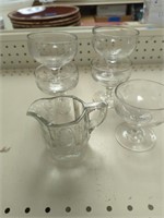 Etched dessert cups and creamer
