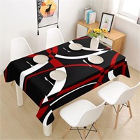 White Black Red Swirls Tablecloth