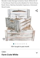 Wooden Crates Storage Container, Rustic White Set