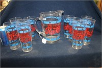 VINTAGE PEPSI COLA PITCHER SET AND TEN TUMBLERS