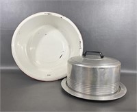 Regal Ware Aluminum Carrier & Enamelware Basin