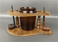 Vintage Tobacco Humidor, Stand, & Pipes
