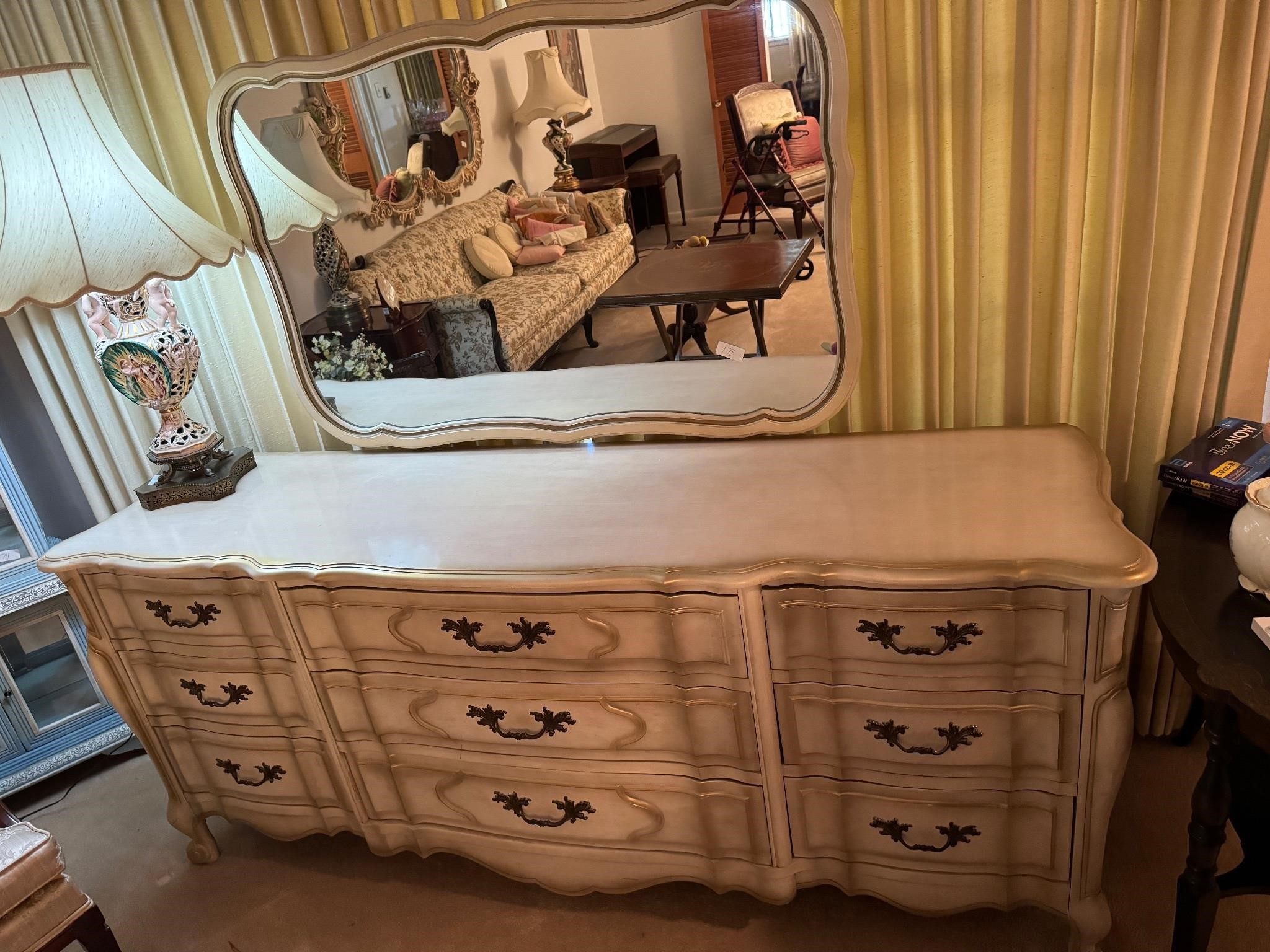 9 DRAWER DRESSER AND MIRROR 62"X 74"X 20"