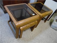 GLASS TOP TABLES, LOCATED IN BASEMENT