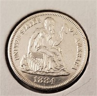 1884 Seated Liberty Dime, Very High Grade