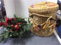 11 In. Tall Woven Basket With Christmas Decor