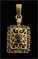 14K yellow gold, sapphire & diamond pendant