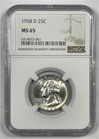 1958-D Washington Silver Quarter NGC MS65